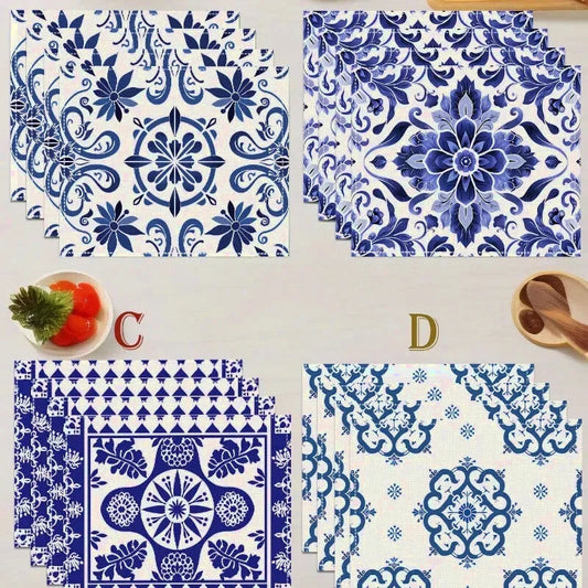 4 sets de  table géométriques bleu et blanc céramique