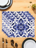 4 sets de  table géométriques bleu et blanc céramique - Vignette | setdetable