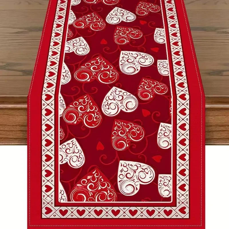 Chemin de Table Saint-Valentin en Lin Eucalyptus &amp; Cœurs d’Amourcoeurs