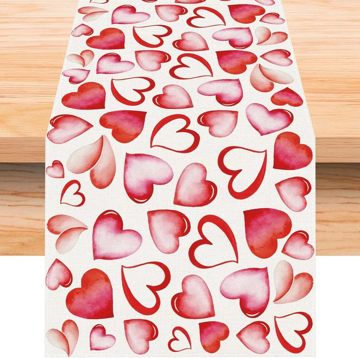 Chemin de Table Saint-Valentin en Lin Eucalyptus &amp; Cœurs d’Amour coeur
