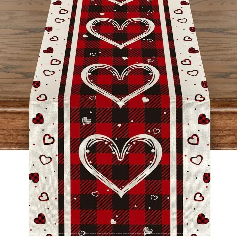 Chemin de Table Saint-Valentin en Lin Eucalyptus &amp; Cœurs d’Amourcarreaux