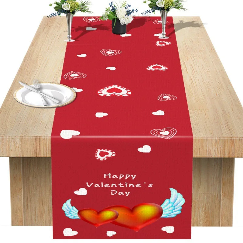 Chemin de Table Saint-Valentin en Lin Eucalyptus &amp; Cœurs d’Amourhappy valentine day