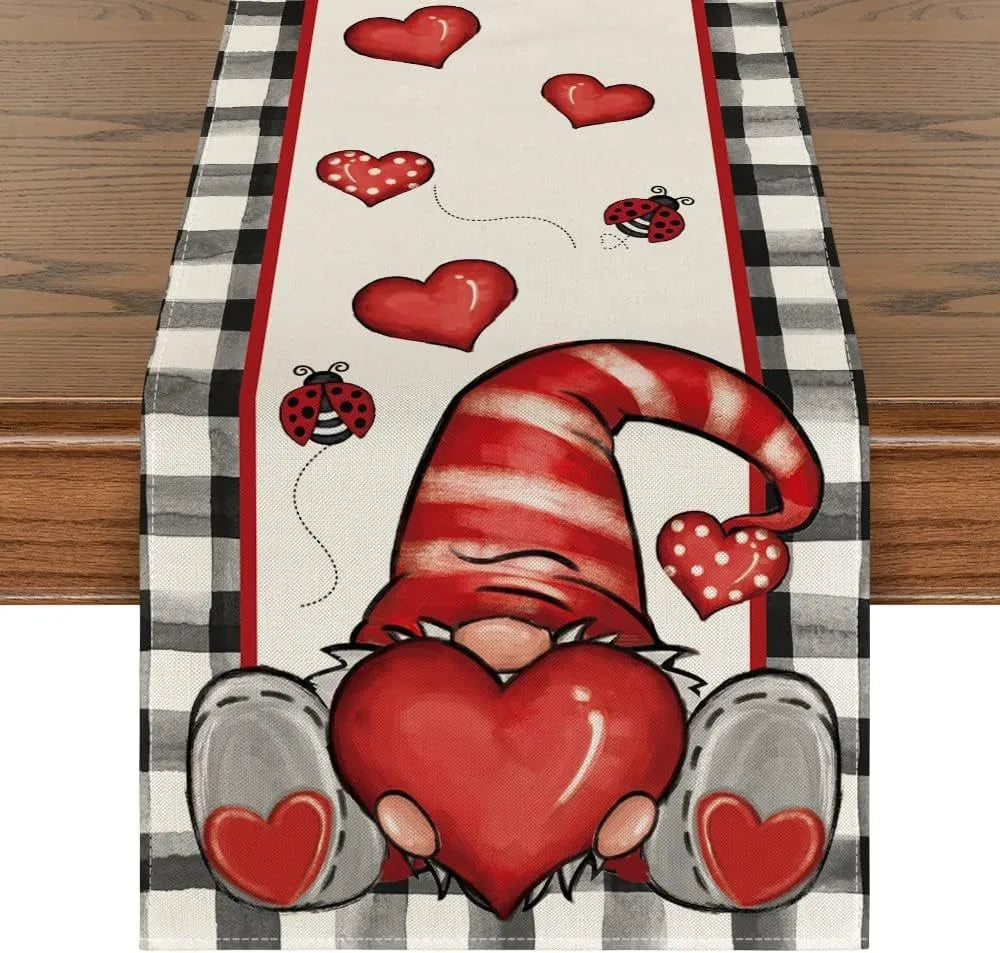 Chemin de Table Saint-Valentin en Lin Eucalyptus &amp; Cœurs d’Amour lutin gros coeur