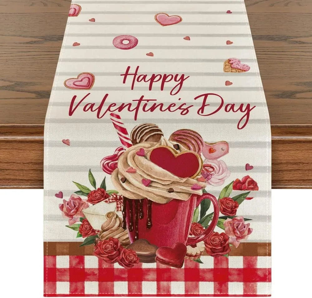 Chemin de Table Saint-Valentin en Lin Eucalyptus &amp; Cœurs d’Amour mug ogurmand