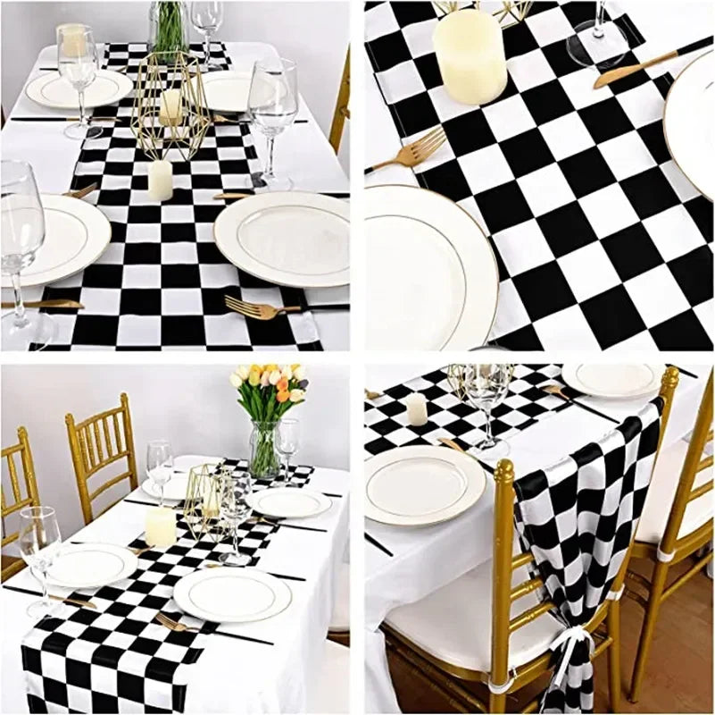 Chemin de table à carreaux classique noir et blanc