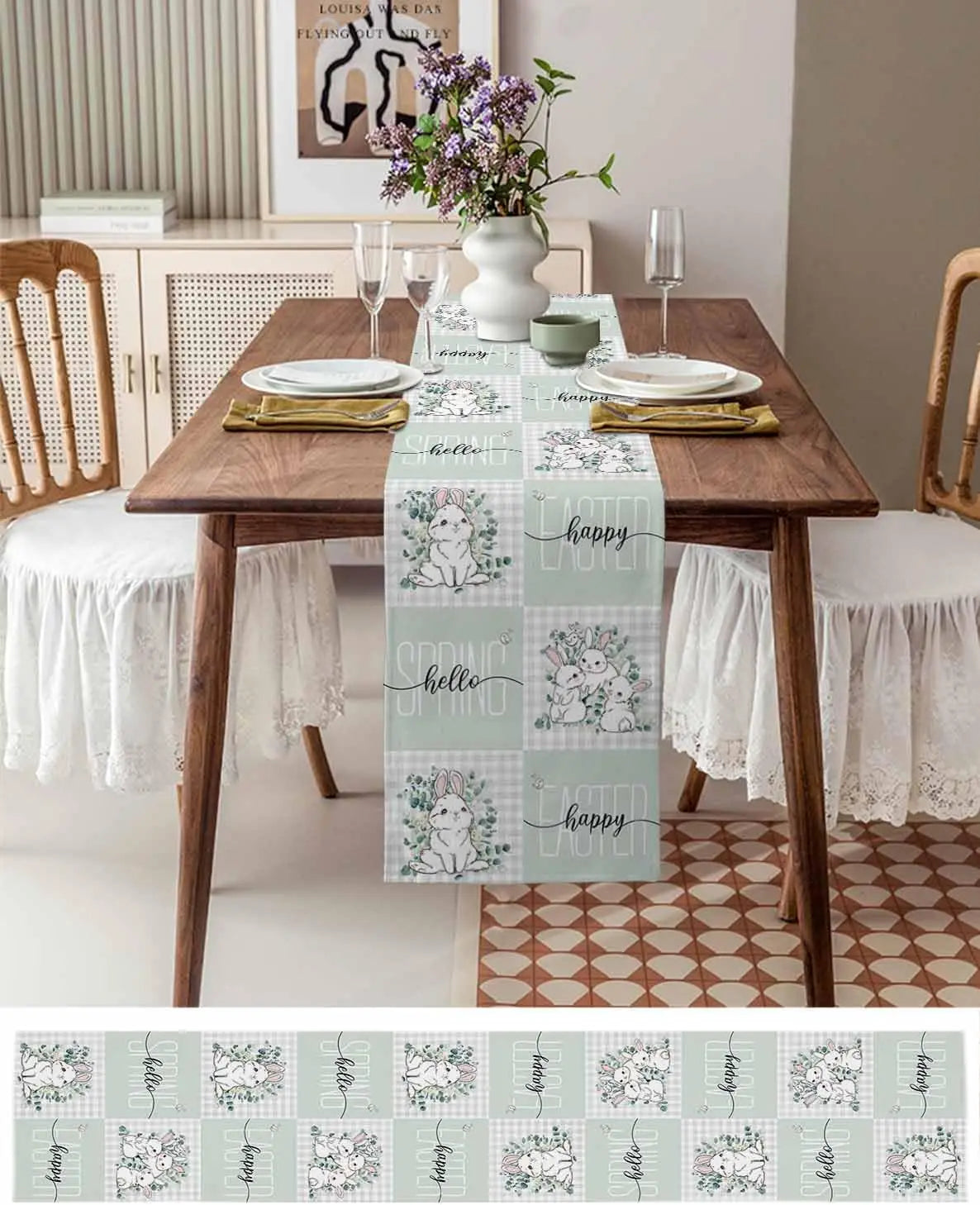 Chemin de table spring printanier lapin
