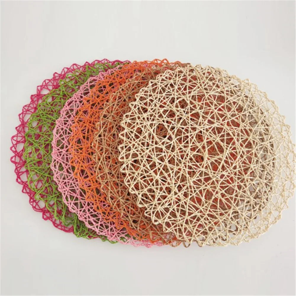 Lot de 4 sets de table ronds tressés en papier – Effet bois et rotin