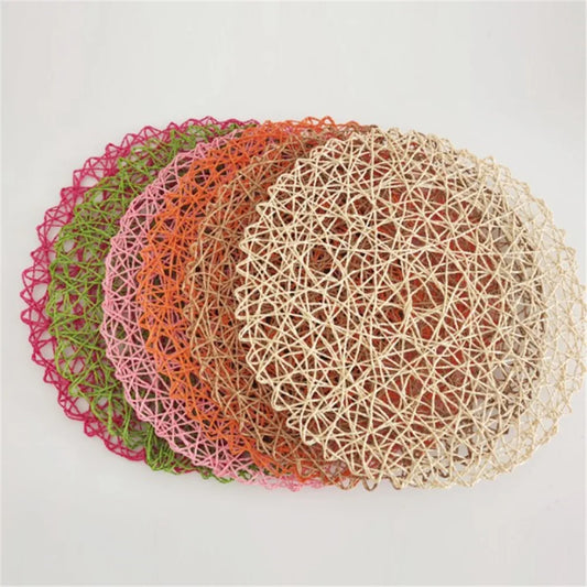 Lot de 4 sets de table ronds tressés en papier – Effet bois et rotin