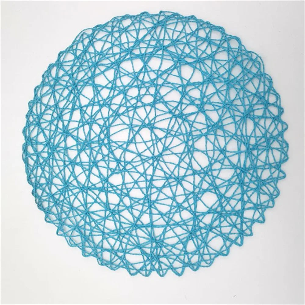 Lot de 4 sets de table ronds tressés en papier – Effet bois et rotin