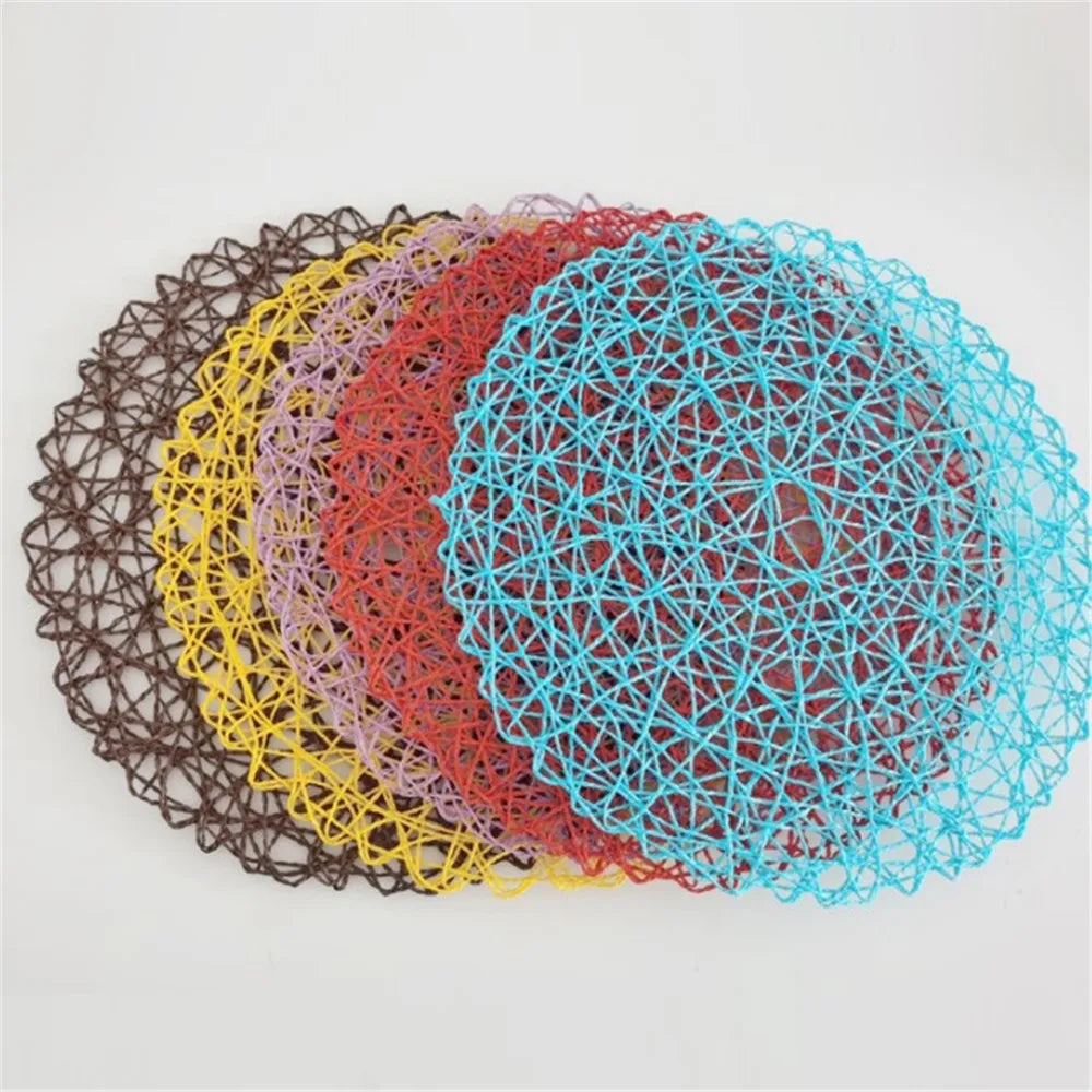 Lot de 4 sets de table ronds tressés en papier – Effet bois et rotin