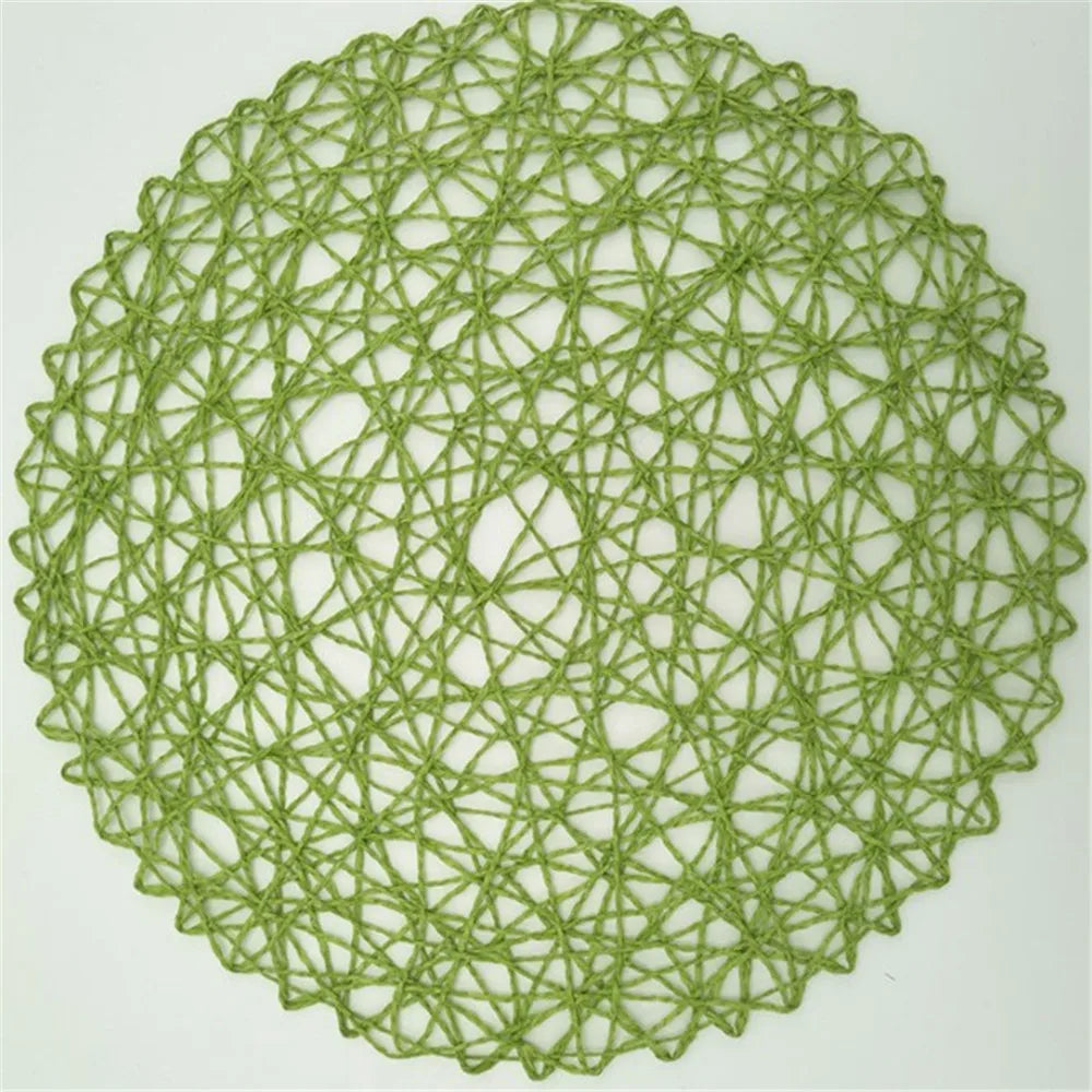 Lot de 4 sets de table ronds tressés en papier – Effet bois et rotin