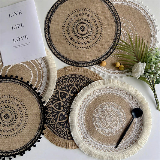 set de table rond vintage en jute fait main