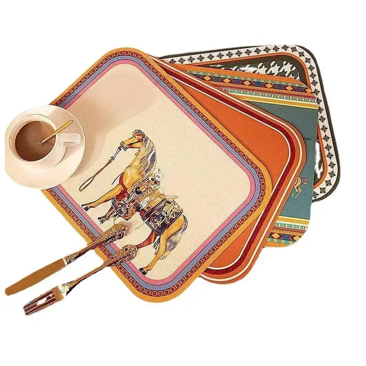 Set de table en cuir de style nordique, chevaux 