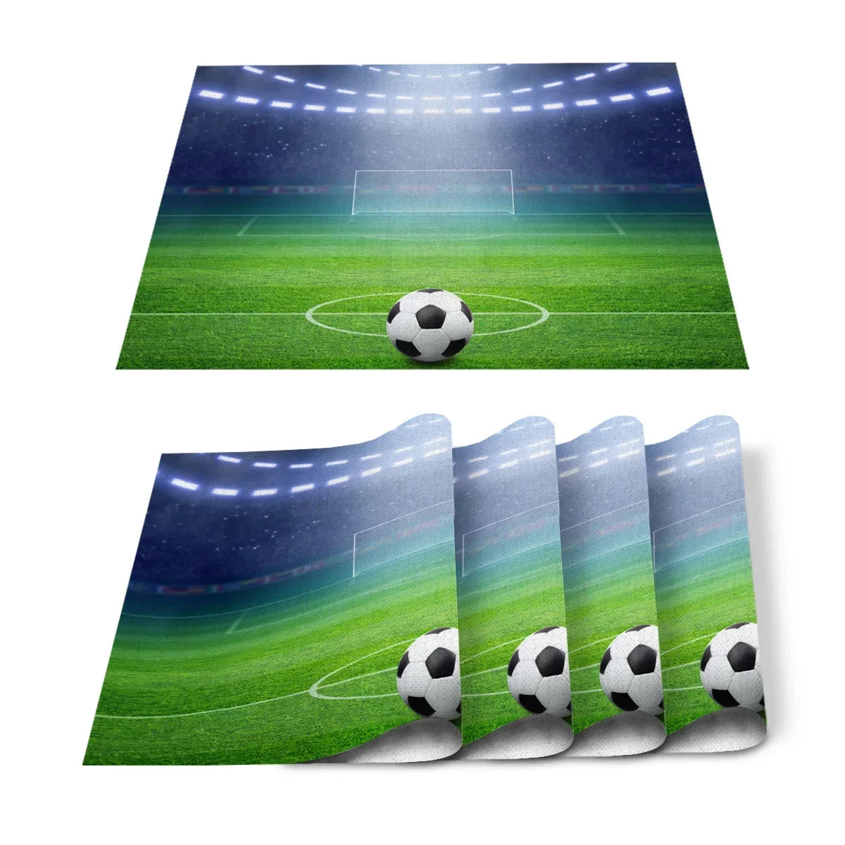Set de Table Foot en Coton-Lin Motif Ballons & Terrain