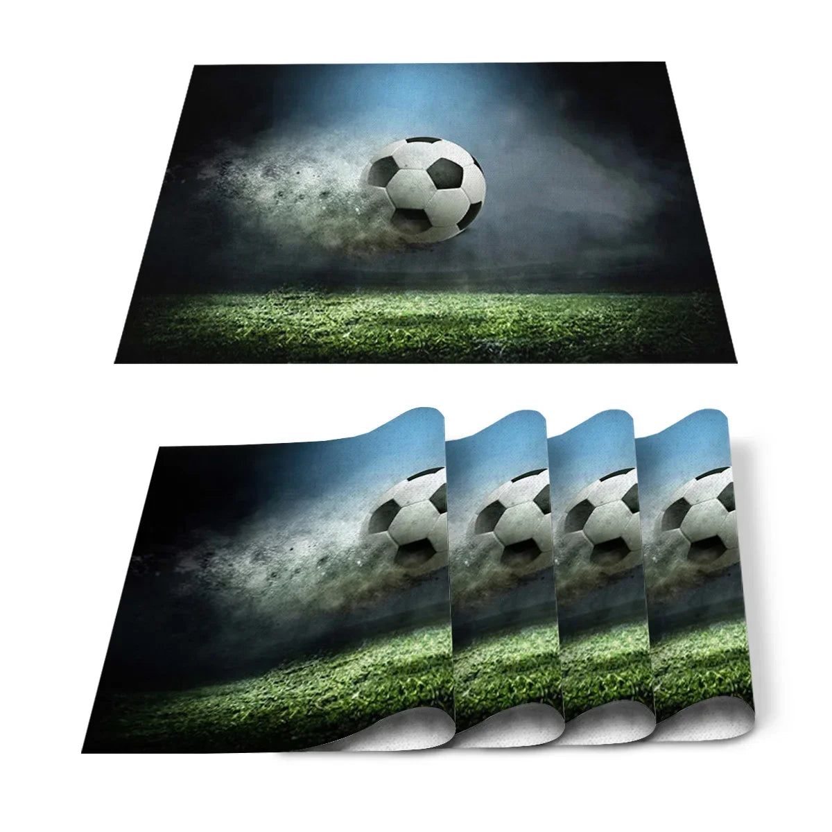Set de Table Foot en Coton-Lin Motif Ballons & Terrain