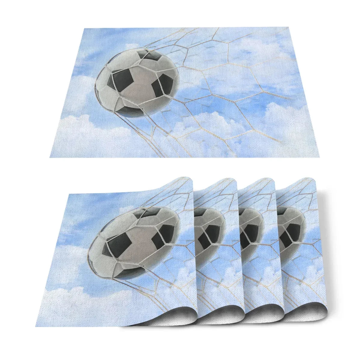 Set de Table Foot en Coton-Lin Motif Ballons & Terrain