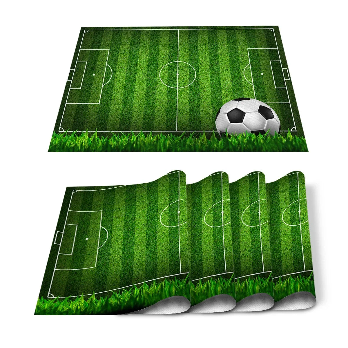Set de Table Foot en Coton-Lin Motif Ballons & Terrain