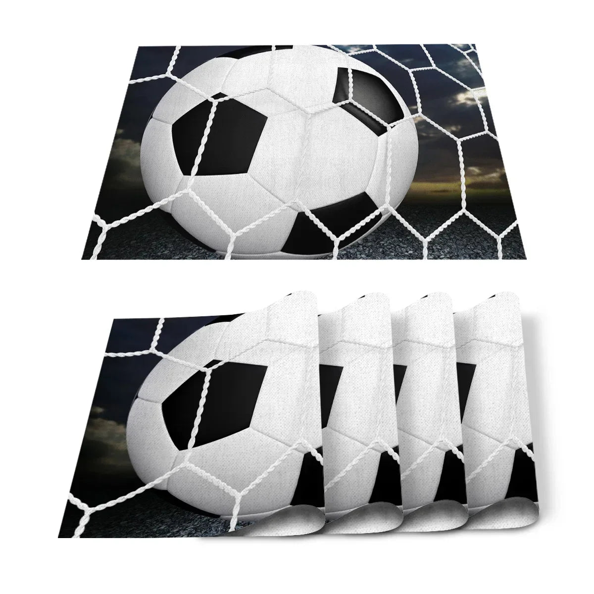 Set de Table Foot en Coton-Lin Motif Ballons & Terrain
