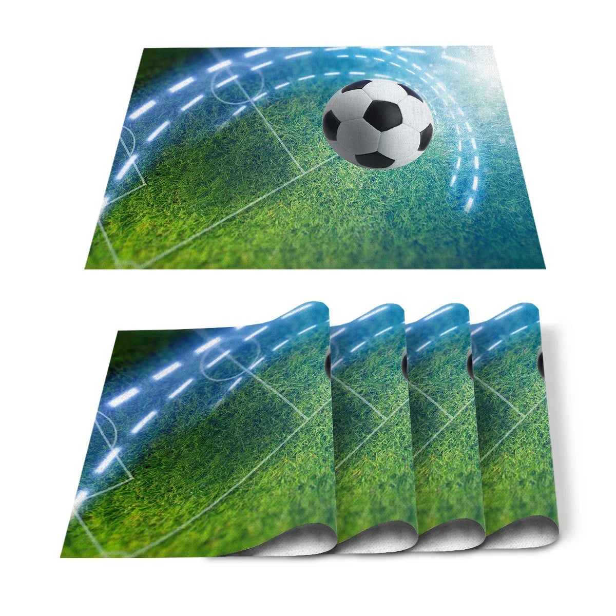 Set de Table Foot en Coton-Lin Motif Ballons & Terrain