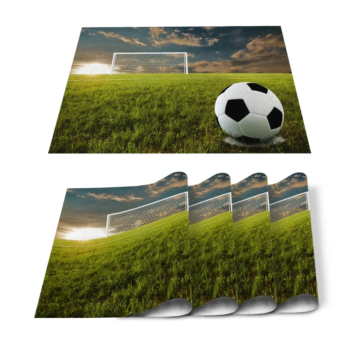 Set de Table Foot en Coton-Lin Motif Ballons & Terrain