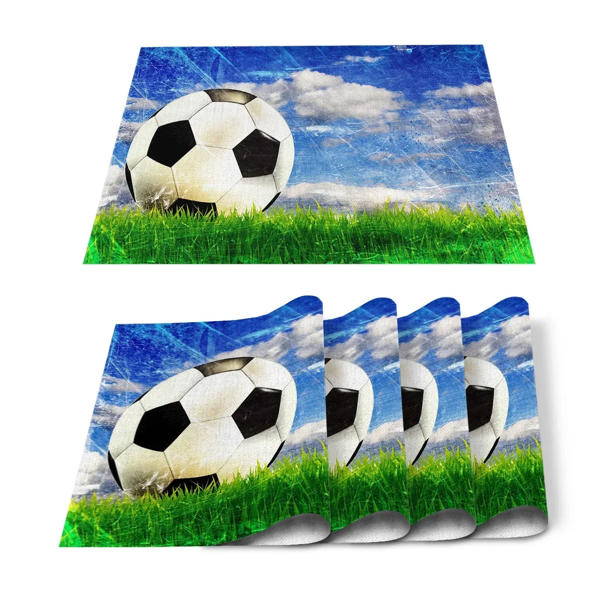 Set de Table Foot en Coton-Lin Motif Ballons & Terrain