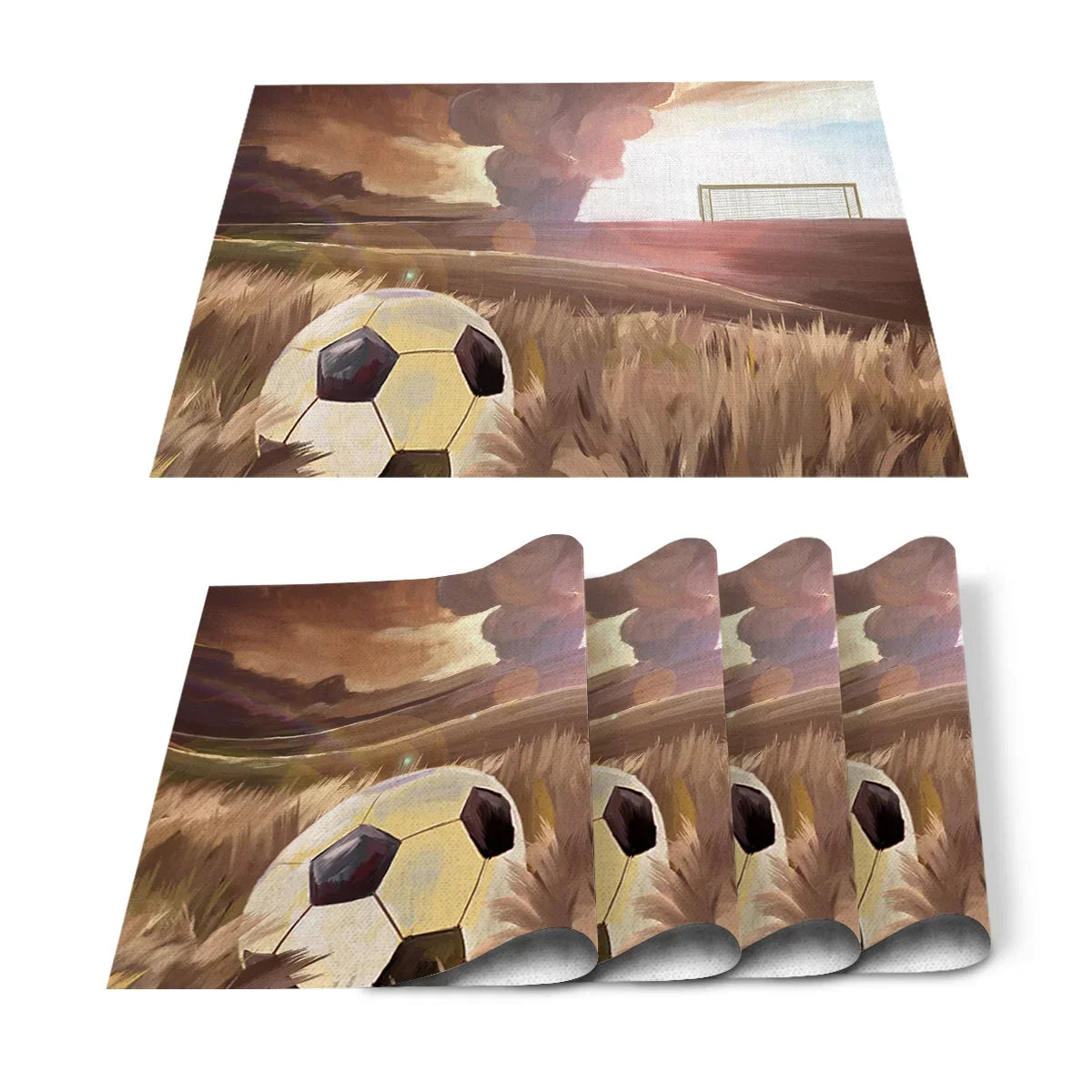 Set de Table Foot en Coton-Lin Motif Ballons & Terrain