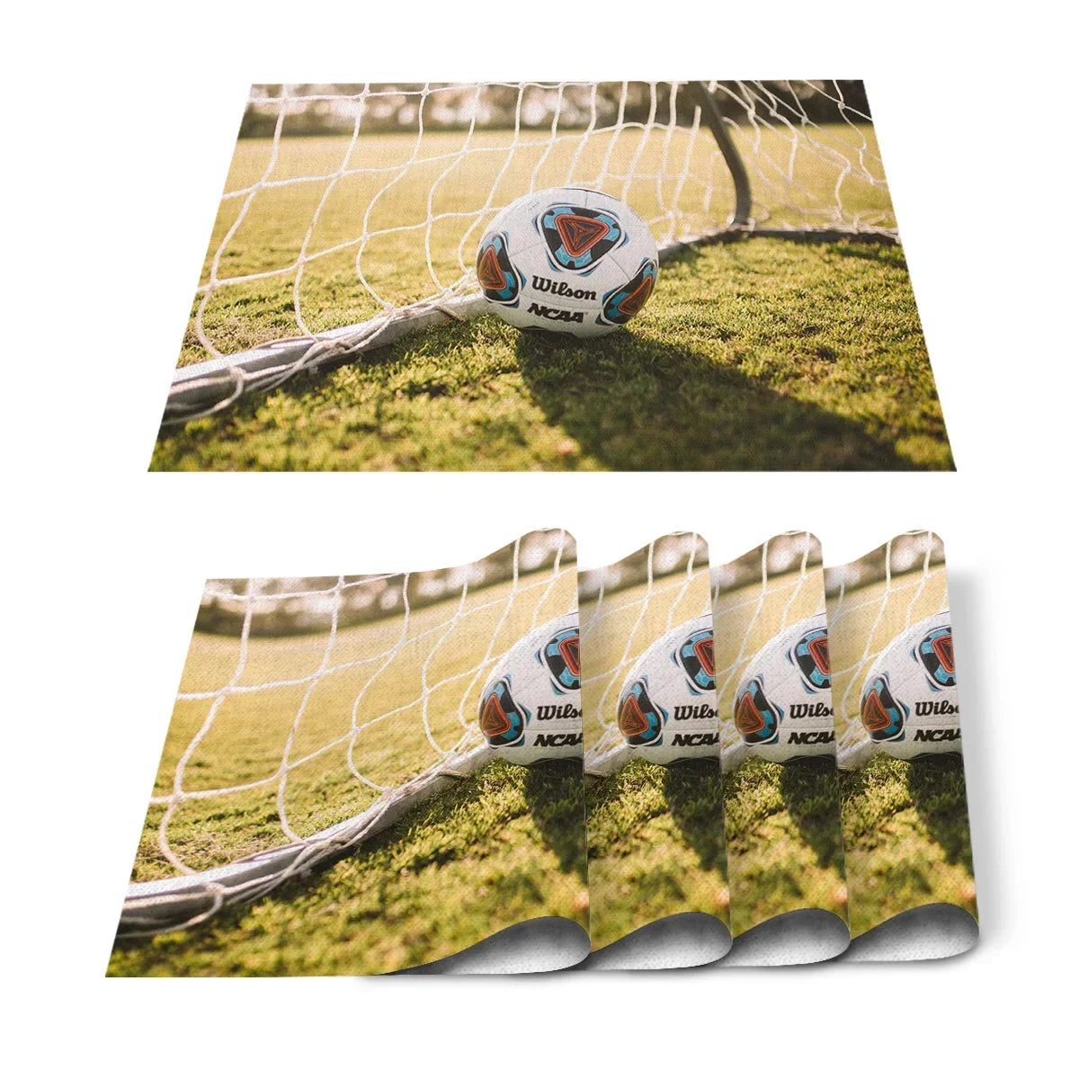 Set de Table Foot en Coton-Lin Motif Ballons & Terrain