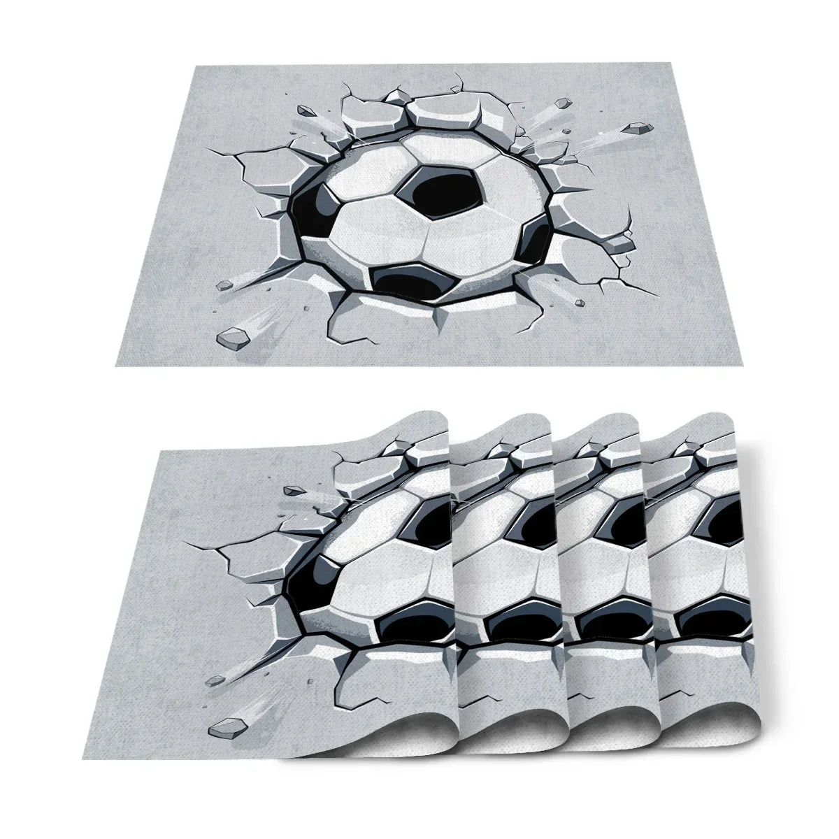 Set de Table Foot en Coton-Lin Motif Ballons & Terrain