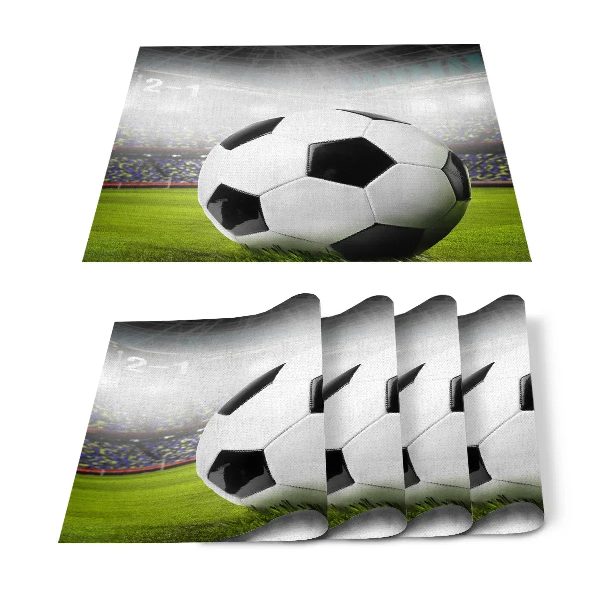 Set de Table Foot en Coton-Lin Motif Ballons & Terrain