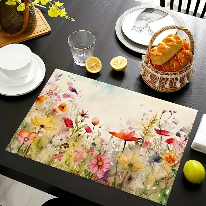 Set de Table en Lin Motif Floral Printanier Aquarelle