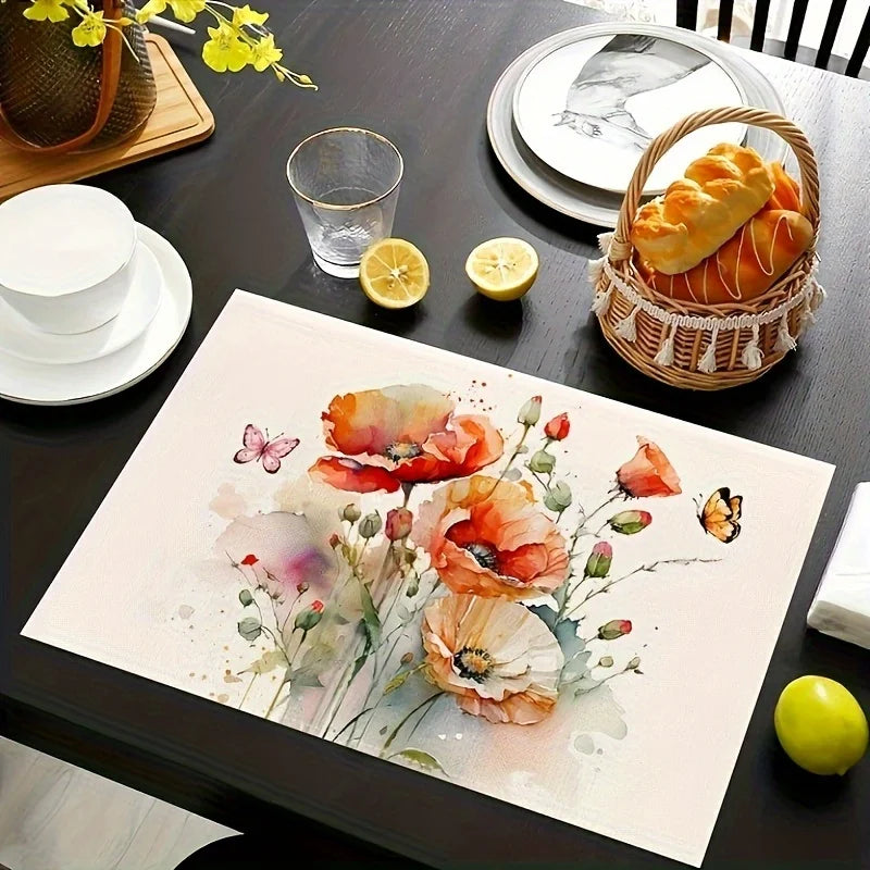 Set de Table en Lin Motif Floral Printanier Aquarelle