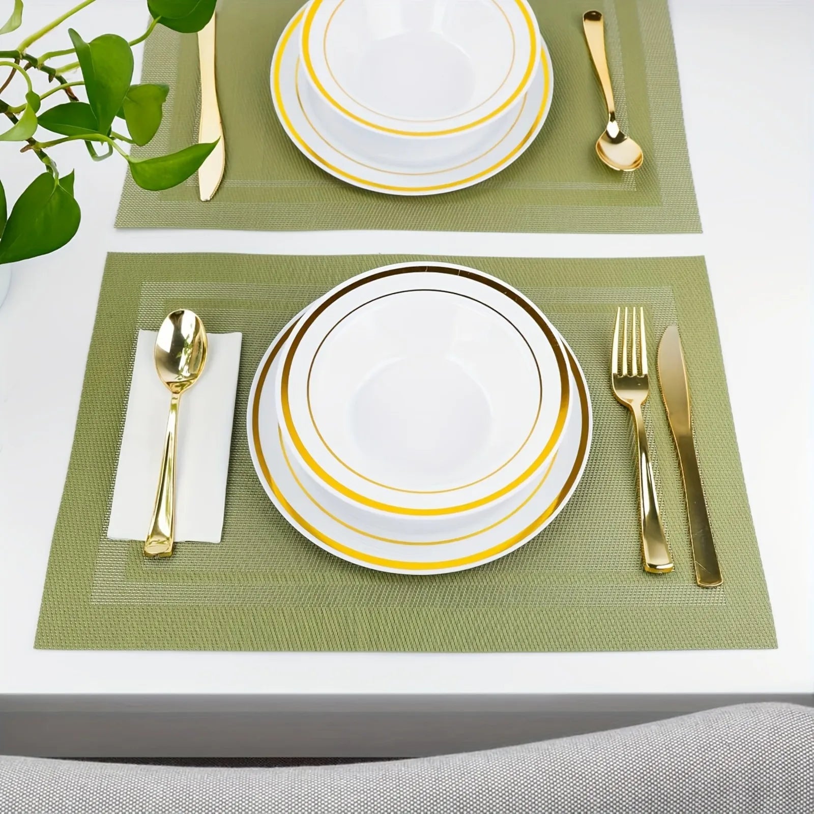 Set de table en PVC lavable vert rectangle dîner 