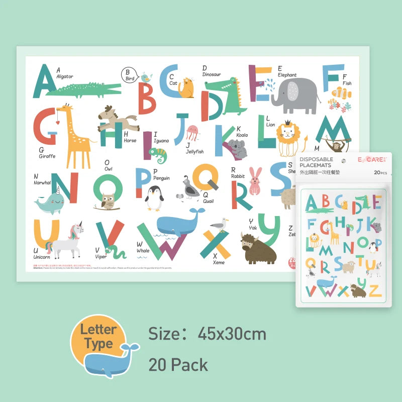 Sets de table avec motifs animaux éducatifs portatifs1