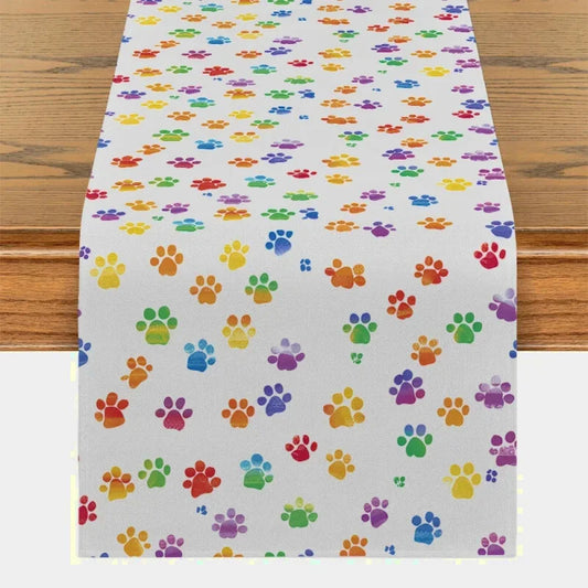 Chemin de table animaux empreintes arc-en-ciel
