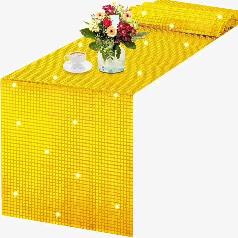 Chemin de Table Disco à Paillettes  – Effet Miroir Or/Argent jaune