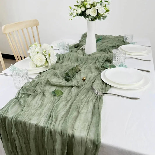 Chemin de Table en Gaze Semi-Transparente vert