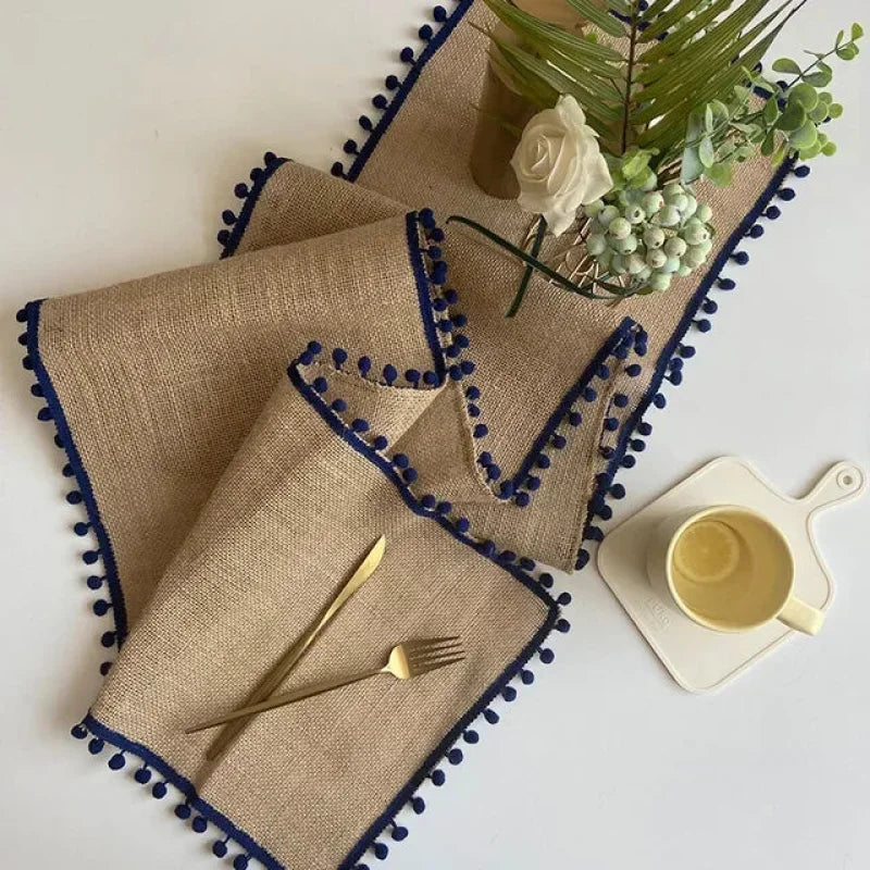 chemin de table en jute coloré bleue 