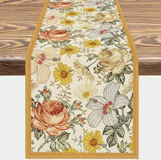 chemin de table fleuri vintage