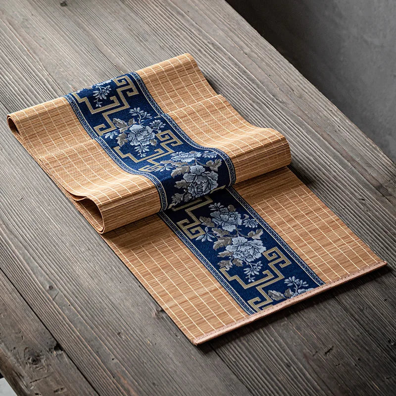 chemin de table en bambou bleue marron