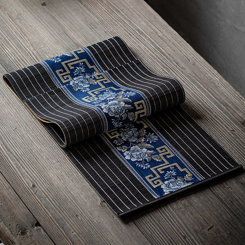 chemin de table en bambou noir et bleue