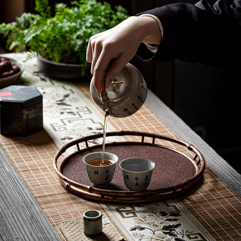 chemin de table en bambou avec service a the