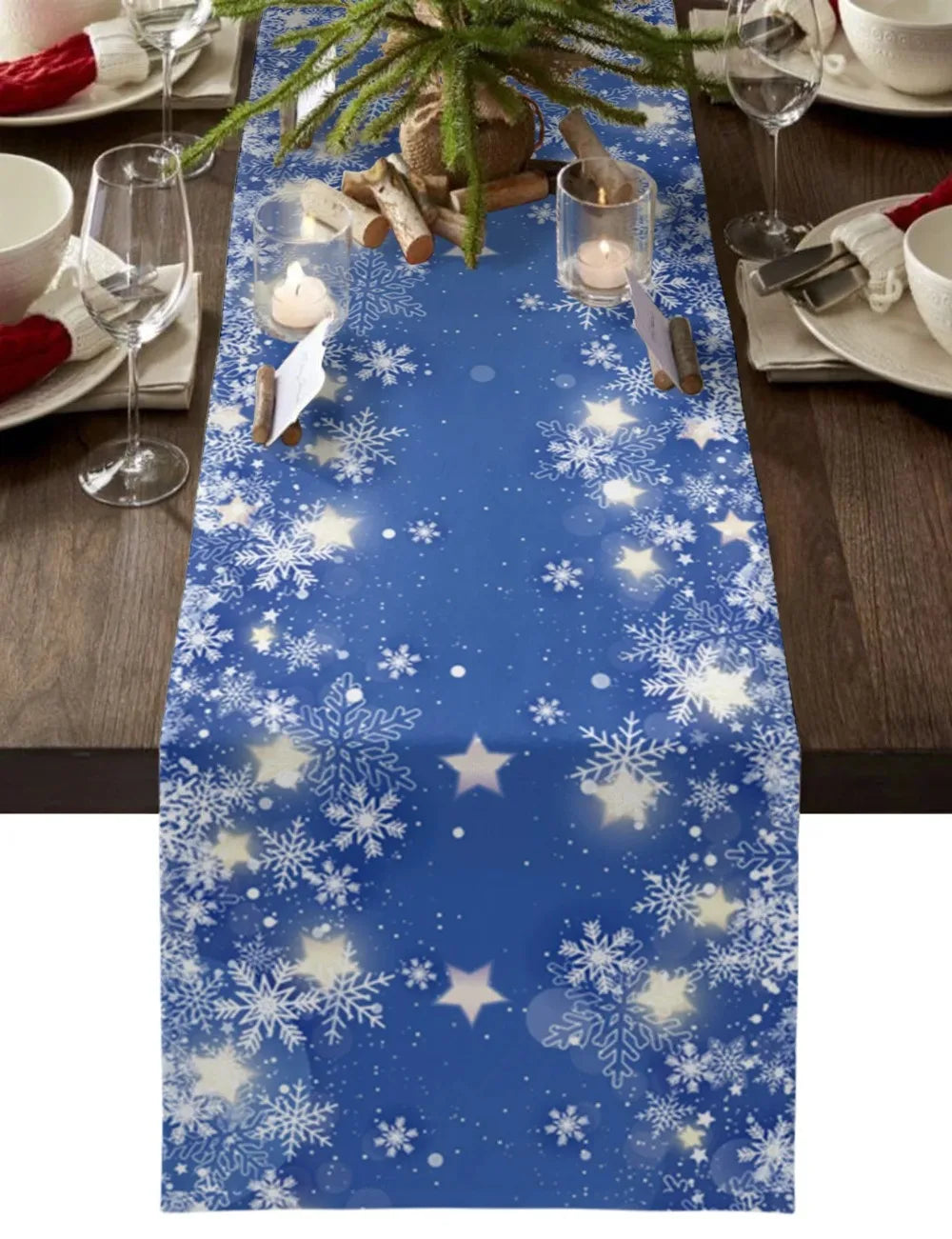 chemin de table flocon de neige noël bleue