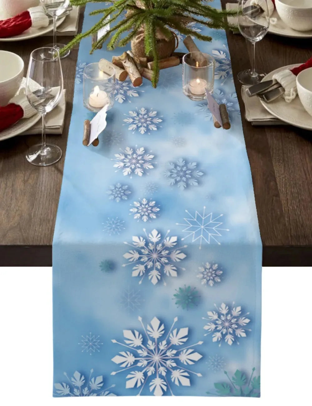 chemin de table flocon de neige noël bleue claire