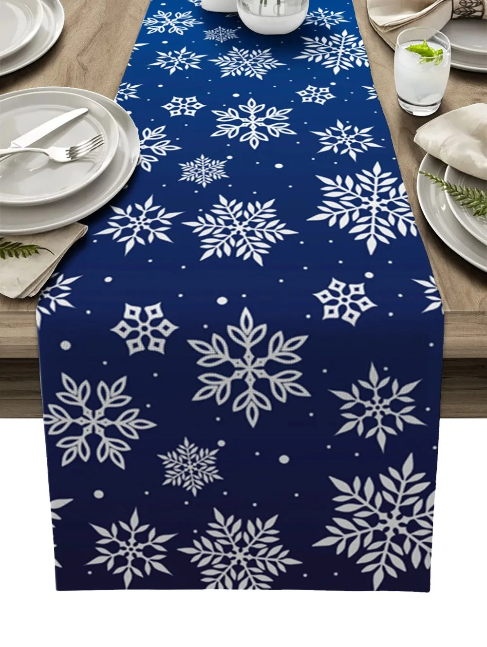 chemin de table flocon de neige noël bleue