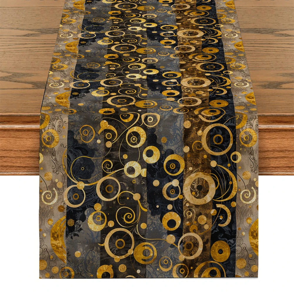 chemin de table rétro doré et  noir boucle