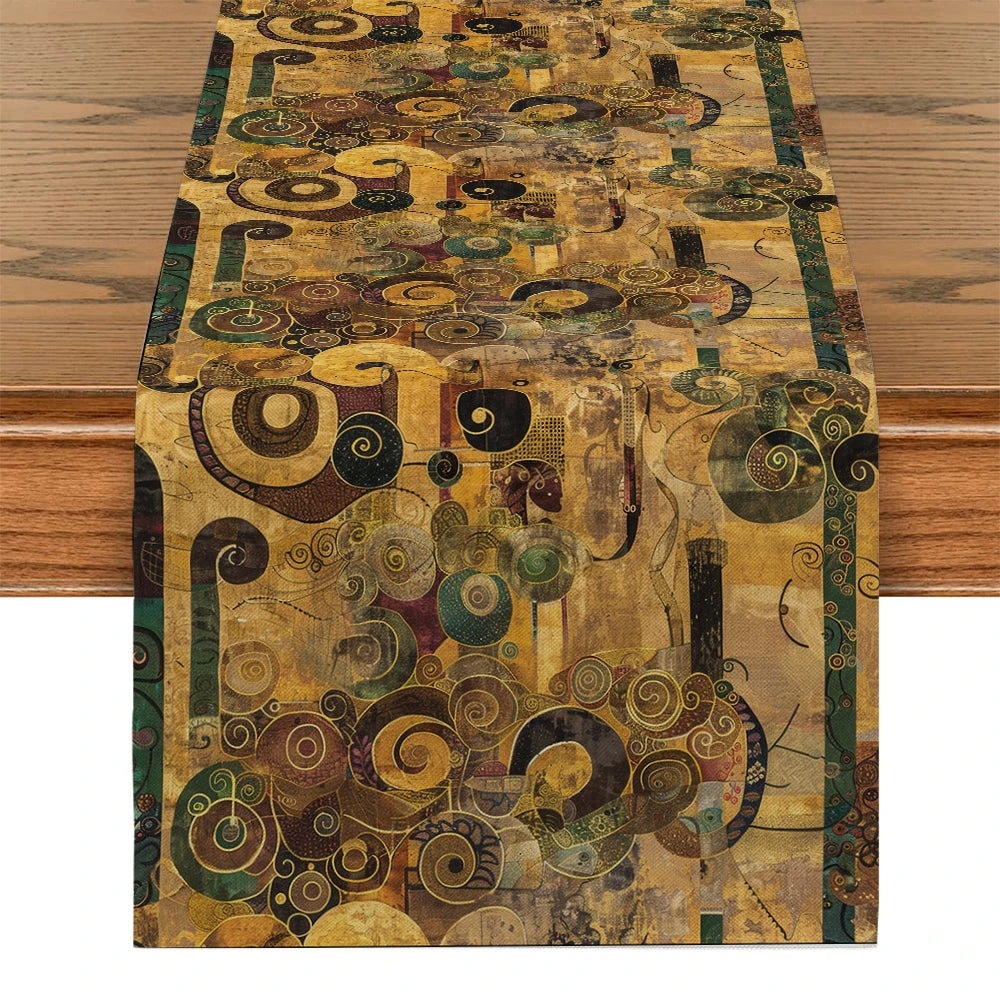 chemin de table rétro doré et  noir vert