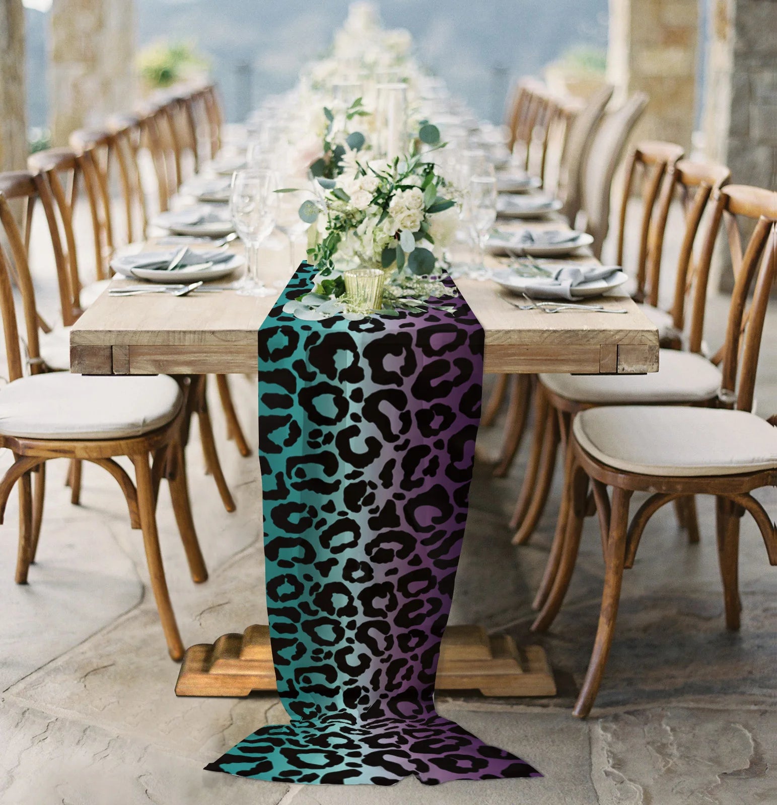 chemin de table bicolore leopard motif