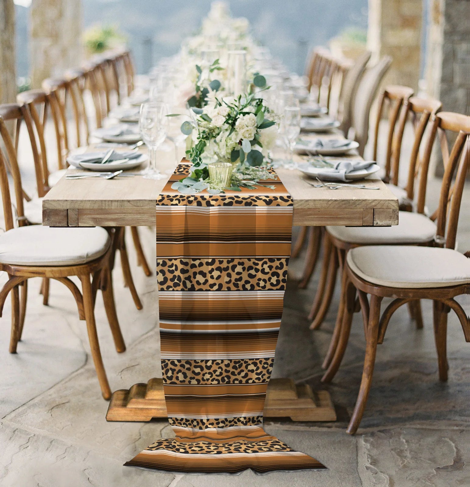 chemin de table rayure orange leopard