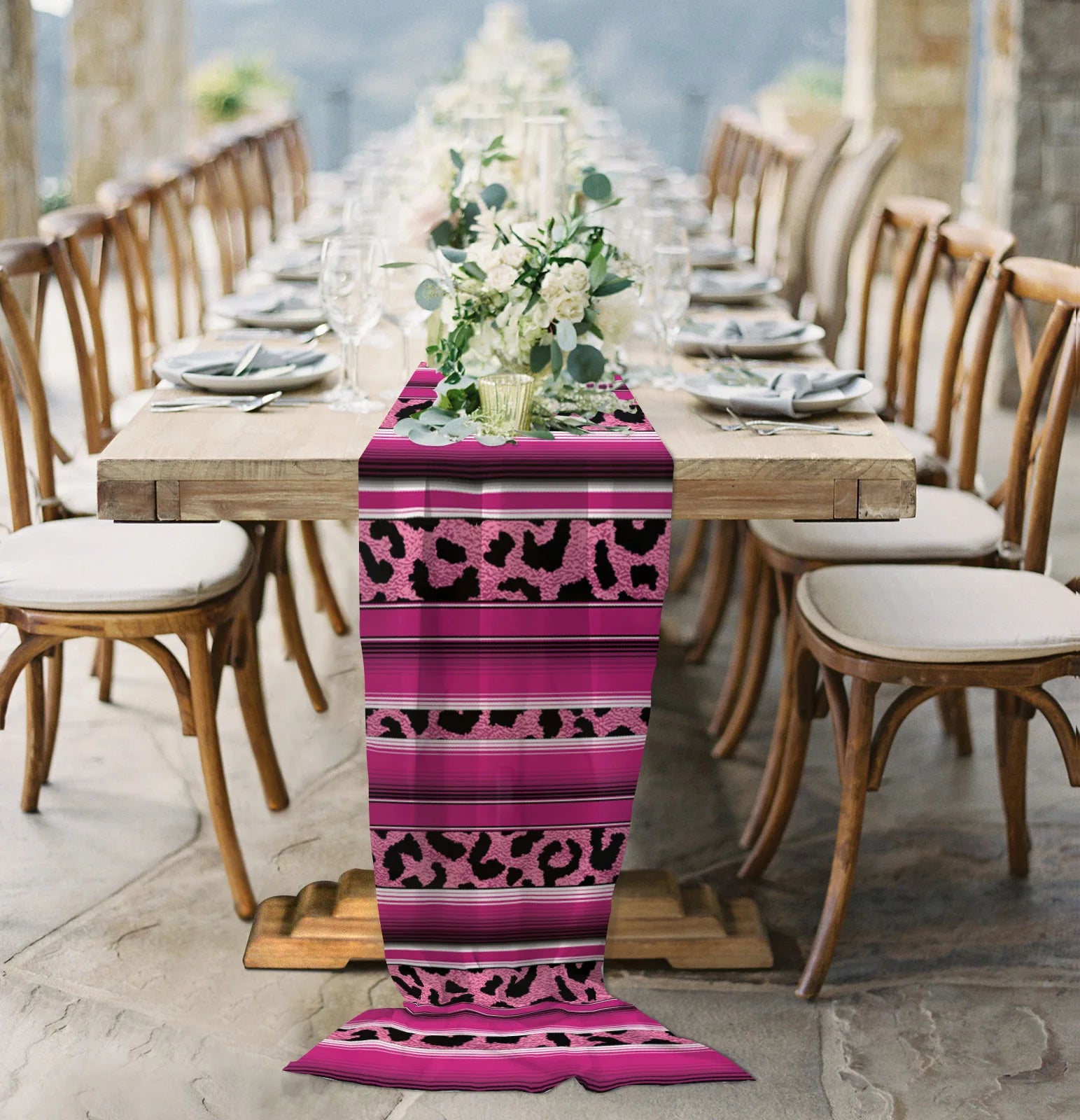 chemin de table leopard rose