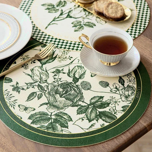 set de table fleuris vert